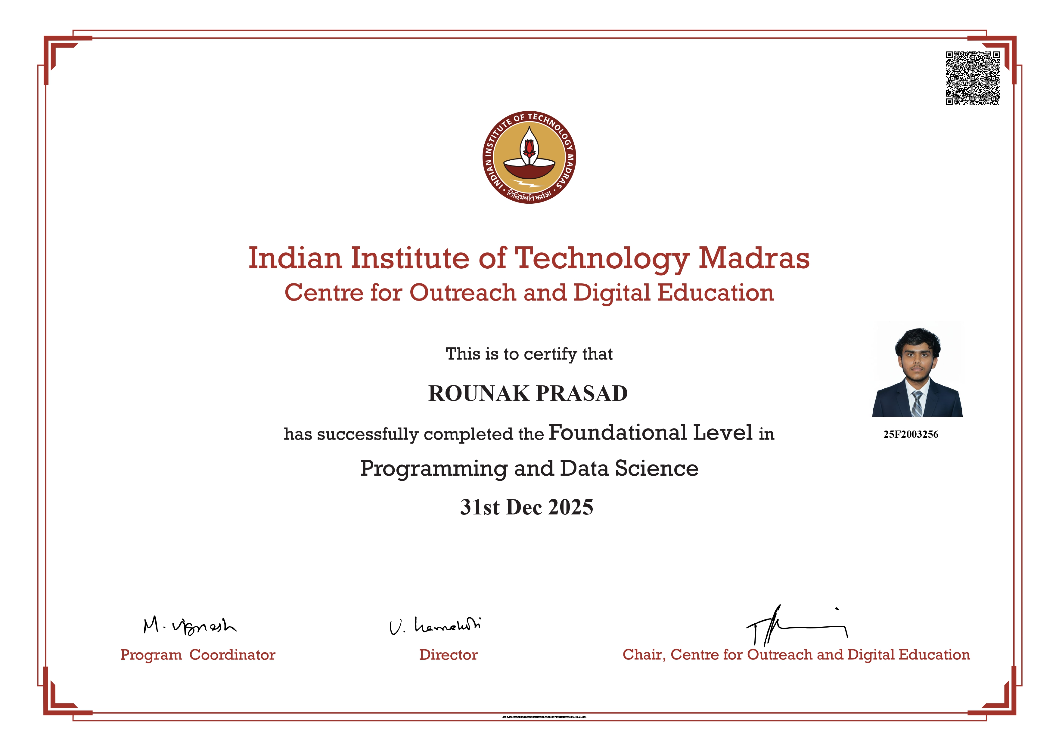 IIT Madras Foundation Certificate