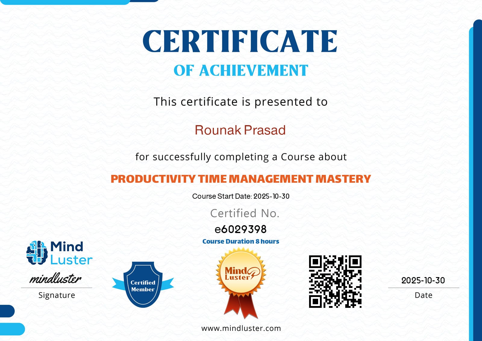 Time Management Certificate